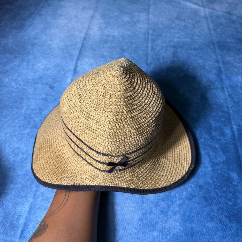 Y2K Boho Floppy Straw Sun Hat Black Bow Wide Brim Beach Festival